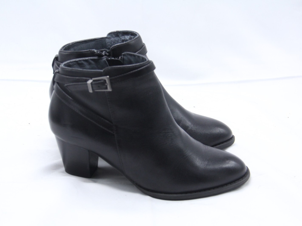 Vionic Upright Upton Boots Womens Size 6.5 Black Leather Zip Ankle Buckle Bootie
